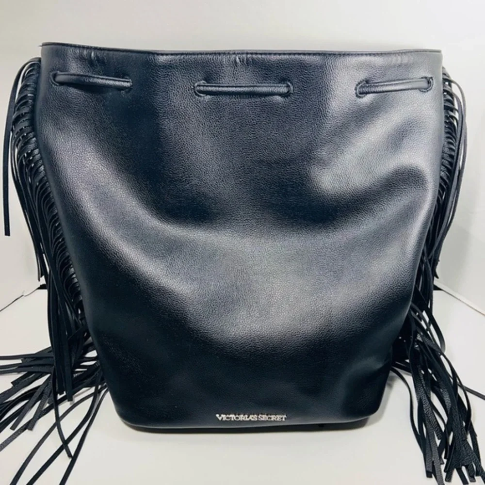 Victoria’s Secret Fringe black cowgirl bucket drawstring backpack bag